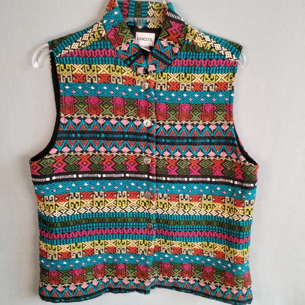 Chico's Woven Vest Boho Aztec‎ Size 1